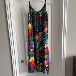 Jams World Multicolor Tropical Floral Slip Dress - Green, Purple, Orange, Yellow